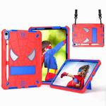For iPad 10th Gen 10.9 2022 Spider Texture Silicone Hybrid PC Tablet Case with Shoulder Strap(Red + Blue)