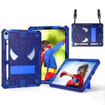 For iPad 10th Gen 10.9 2022 Spider Texture Silicone Hybrid PC Tablet Case with Shoulder Strap(Navy Blue + Blue)