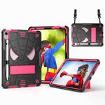 For iPad 10th Gen 10.9 2022 Spider Texture Silicone Hybrid PC Tablet Case with Shoulder Strap(Black + Rose Red)