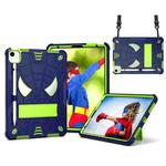 For iPad Pro 11 2021 / Air 5 10.9 Spider Texture Silicone Hybrid PC Tablet Case with Shoulder Strap(Navy Blue + Yellow Green)