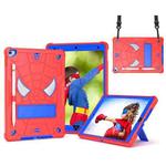For iPad 10.2 2021 / 2020 / 2019 Spider Texture Silicone Hybrid PC Tablet Case with Shoulder Strap(Red + Blue)