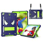 For iPad 10.2 2021 / 2020 / 2019 Spider Texture Silicone Hybrid PC Tablet Case with Shoulder Strap(Navy Blue + Yellow Green)