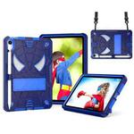 For iPad mini 6 Spider Texture Silicone Hybrid PC Tablet Case with Shoulder Strap(Navy Blue + Blue)