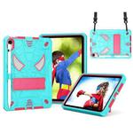 For iPad mini 6 Spider Texture Silicone Hybrid PC Tablet Case with Shoulder Strap(Mint Green + Rose Red)