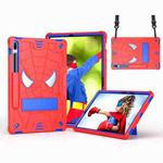 For Samsung Galaxy Tab S7 FE / S7+ / S8+ Spider Texture Silicone Hybrid PC Tablet Case with Shoulder Strap(Red + Blue)