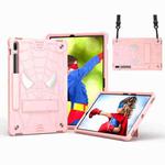 For Samsung Galaxy Tab S7 FE / S7+ / S8+ Spider Texture Silicone Hybrid PC Tablet Case with Shoulder Strap(Rose Gold)
