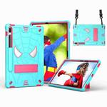 For Samsung Galaxy Tab S7 FE / S7+ / S8+ Spider Texture Silicone Hybrid PC Tablet Case with Shoulder Strap(Mint Green + Rose Red)