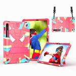 For Samsung Galaxy Tab S7 / S8 Spider Texture Silicone Hybrid PC Tablet Case with Shoulder Strap(Camouflage + Rose Red)