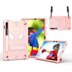 For Samsung Galaxy Tab S7 / S8 Spider Texture Silicone Hybrid PC Tablet Case with Shoulder Strap(Rose Gold)