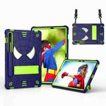 For Samsung Galaxy Tab S7 / S8 Spider Texture Silicone Hybrid PC Tablet Case with Shoulder Strap(Navy Blue + Yellow Green)