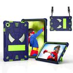 For Samsung Galaxy Tab A8 10.5 2021 Spider Texture Silicone Hybrid PC Tablet Case with Shoulder Strap(Navy Blue + Yellow Green)