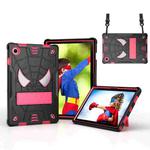 For Samsung Galaxy Tab A8 10.5 2021 Spider Texture Silicone Hybrid PC Tablet Case with Shoulder Strap(Black + Rose Red)