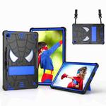 For Samsung Galaxy Tab S6 Lite P610 Spider Texture Silicone Hybrid PC Tablet Case with Shoulder Strap(Black + Blue)
