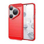 For Huawei Pura 80 Pro+ 5G Brushed Texture Carbon Fiber TPU Phone Case(Red)