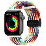 Magnetic Fold Clasp Woven Watch Band For Apple Watch 7 45mm(Rainbow Color)
