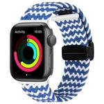 Magnetic Fold Clasp Woven Watch Band For Apple Watch SE 40mm(Blue White)