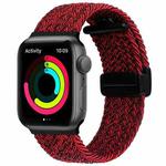 Magnetic Fold Clasp Woven Watch Band For Apple Watch 3 42mm(Black Sand Red)