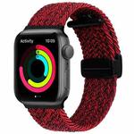 Magnetic Fold Clasp Woven Watch Band For Apple Watch 9 45mm(Black Sand Red)