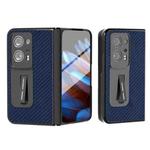 For OPPO Find N2 Carbon Fiber Texture Integrated Protective Phone Case with Holder(Dark Blue)