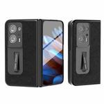 For OPPO Find N2 Integrated Cross Texture Genuine Leather Phone Case with Holder(Black)