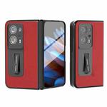 For OPPO Find N2 Integrated Cross Texture Genuine Leather Phone Case with Holder(Red)