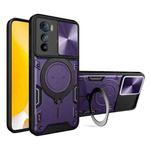 For Motorola Edge 30 CD Texture Sliding Camshield Magnetic Holder Phone Case(Purple)