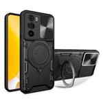 For Motorola Edge 30 Pro CD Texture Sliding Camshield Magnetic Holder Phone Case(Black)