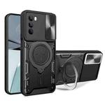 For Motorola Moto G62 CD Texture Sliding Camshield Magnetic Holder Phone Case(Black)