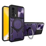 For Motorola Edge 20 Pro CD Texture Sliding Camshield Magnetic Holder Phone Case(Purple)