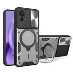 For Motorola Edge 30 Neo CD Texture Sliding Camshield Magnetic Holder Phone Case(Silver)