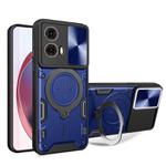 For Motorola Moto G85 CD Texture Sliding Camshield Magnetic Holder Phone Case(Blue)