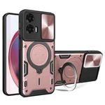 For Motorola Moto G35 CD Texture Sliding Camshield Magnetic Holder Phone Case(Pink)