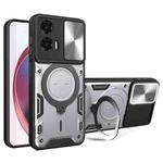 For Motorola Moto G35 CD Texture Sliding Camshield Magnetic Holder Phone Case(Silver)