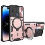 For OPPO A15 / A15s / A35 2021 CD Texture Sliding Camshield Magnetic Holder Phone Case(Pink)
