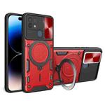 For OPPO A15 / A15s / A35 2021 CD Texture Sliding Camshield Magnetic Holder Phone Case(Red)