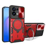 For OPPO Reno8 5G CD Texture Sliding Camshield Magnetic Holder Phone Case(Red)