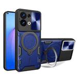 For OPPO Reno8 5G CD Texture Sliding Camshield Magnetic Holder Phone Case(Blue)