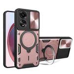 For OPPO A78 4G CD Texture Sliding Camshield Magnetic Holder Phone Case(Pink)