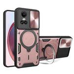 For OPPO Reno10 5G Global CD Texture Sliding Camshield Magnetic Holder Phone Case(Pink)