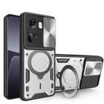For OPPO Reno11 5G Global CD Texture Sliding Camshield Magnetic Holder Phone Case(Silver)