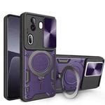 For OPPO Reno11 Pro 5G Global CD Texture Sliding Camshield Magnetic Holder Phone Case(Purple)