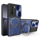 For OPPO Reno12 Pro 5G Global CD Texture Sliding Camshield Magnetic Holder Phone Case(Blue)