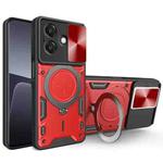 For OPPO A3x 5G India / A3x 4G CD Texture Sliding Camshield Magnetic Holder Phone Case(Red)