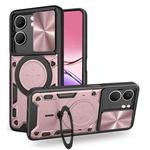 For OPPO A5 5G Global / A5x 5G CD Texture Sliding Camshield Magnetic Holder Phone Case(Pink)