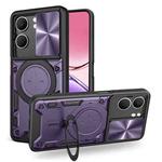 For OPPO A5 5G Global / A5x 5G CD Texture Sliding Camshield Magnetic Holder Phone Case(Purple)