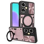 For OPPO A59 5G Global CD Texture Sliding Camshield Magnetic Holder Phone Case(Pink)