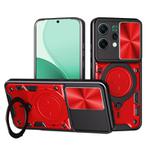 For OPPO Reno14 5G Global CD Texture Sliding Camshield Magnetic Holder Phone Case(Red)