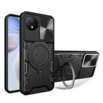 For vivo Y02 Global CD Texture Sliding Camshield Magnetic Holder Phone Case(Black)