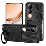 For vivo V50 Lite 4G CD Texture Sliding Camshield Magnetic Holder Phone Case(Black)