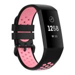 For Fitbit Charge 4 / Charge 3 / Charge 3 SE Watch Button Two Colors Silicone Replacement Strap Watchband(Black Pink)